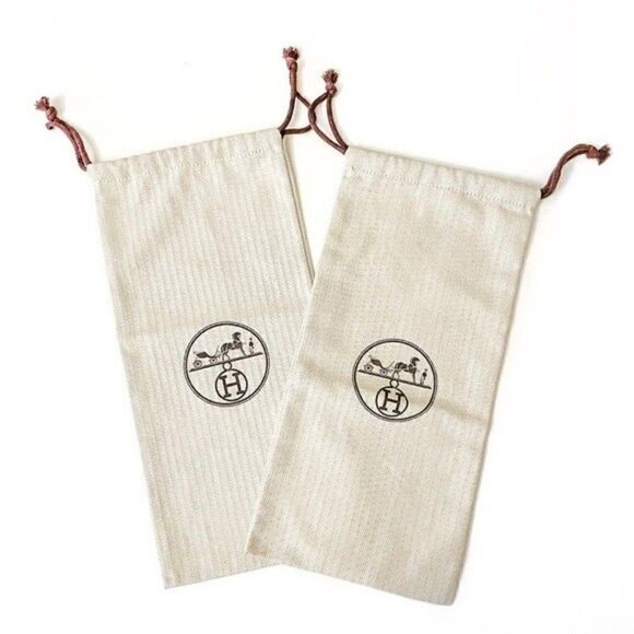 HERMÈS Set of 2 Shoe Dust Bags Drawstring NEW - Picture 1 of 6